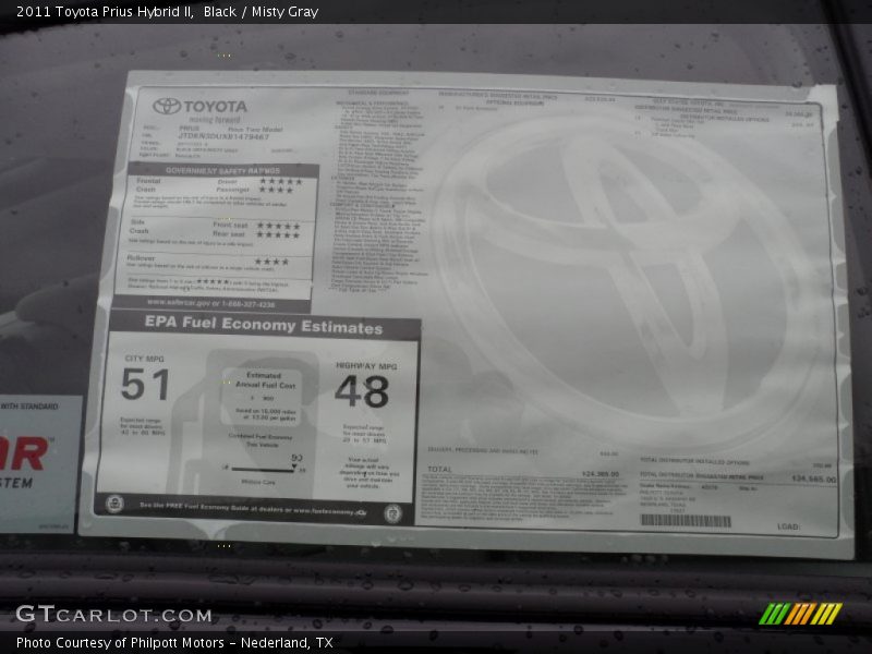  2011 Prius Hybrid II Window Sticker