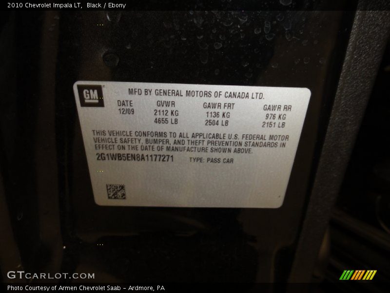 Black / Ebony 2010 Chevrolet Impala LT