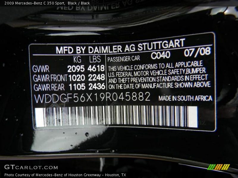 Black / Black 2009 Mercedes-Benz C 350 Sport