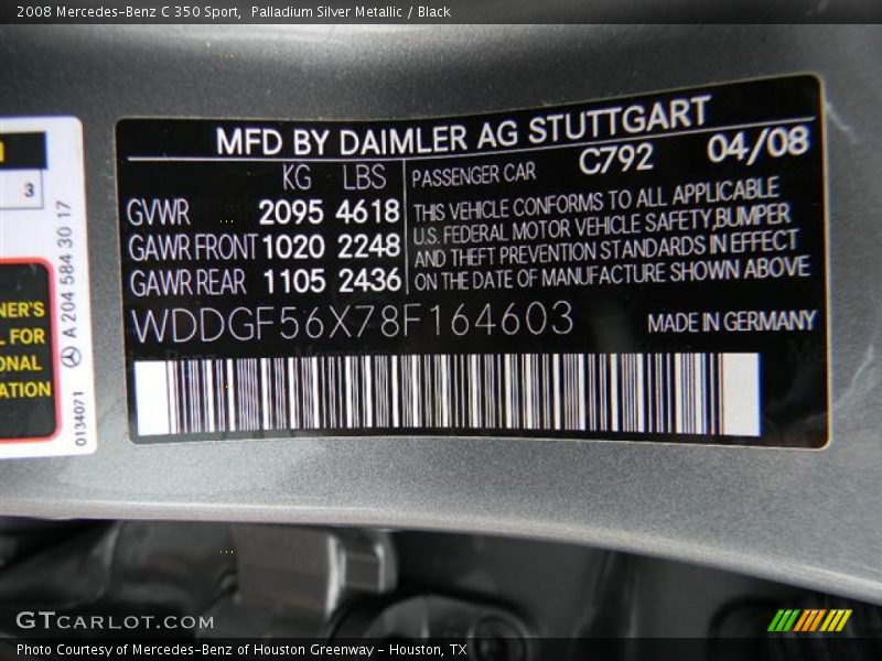 2008 C 350 Sport Palladium Silver Metallic Color Code 792