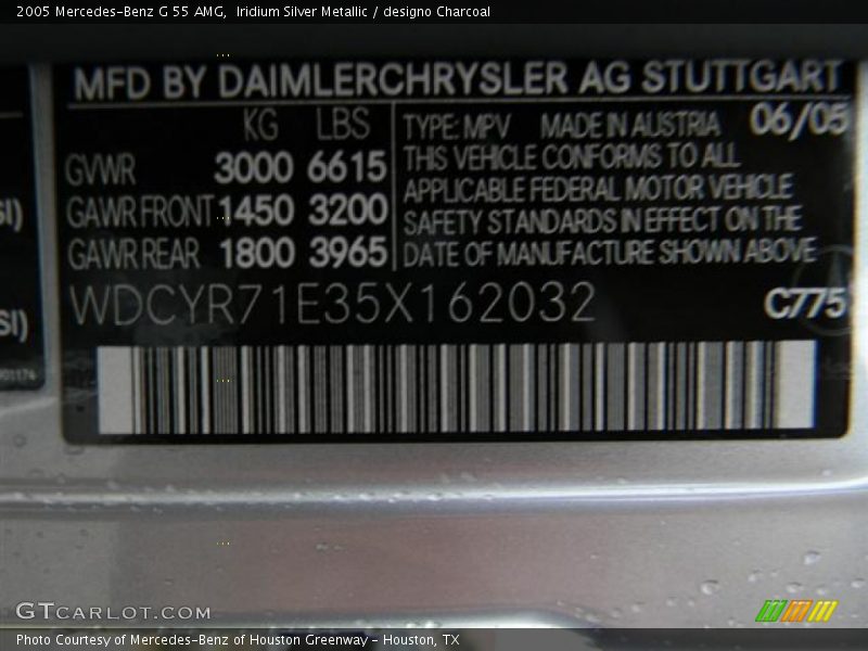 Iridium Silver Metallic / designo Charcoal 2005 Mercedes-Benz G 55 AMG