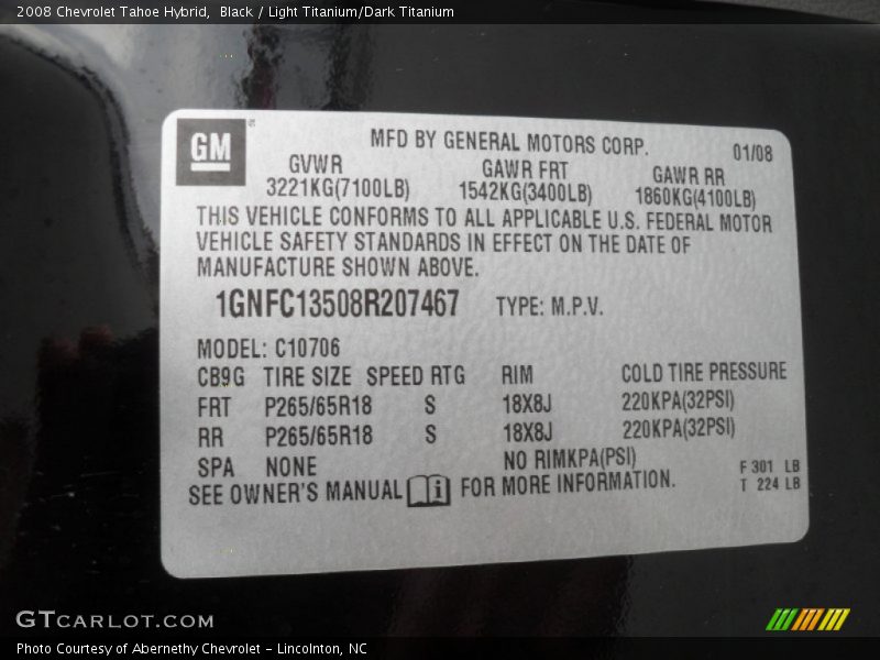 Black / Light Titanium/Dark Titanium 2008 Chevrolet Tahoe Hybrid