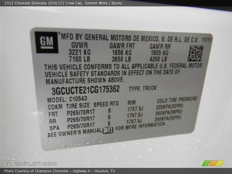 Summit White / Ebony 2012 Chevrolet Silverado 1500 LTZ Crew Cab