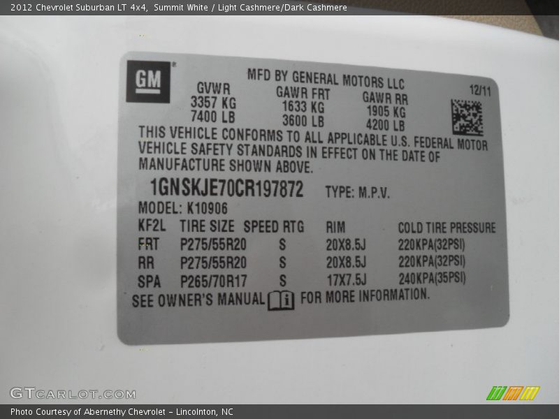 Summit White / Light Cashmere/Dark Cashmere 2012 Chevrolet Suburban LT 4x4