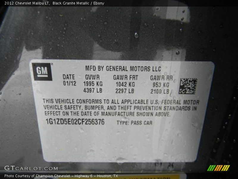 Black Granite Metallic / Ebony 2012 Chevrolet Malibu LT