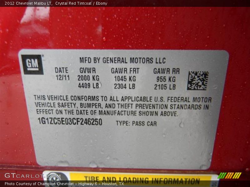 Crystal Red Tintcoat / Ebony 2012 Chevrolet Malibu LT