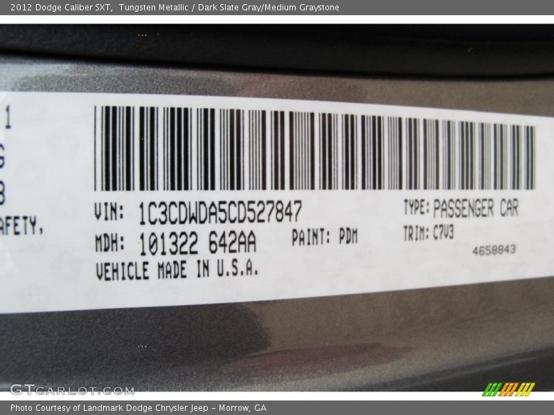 2012 Caliber SXT Tungsten Metallic Color Code PDM