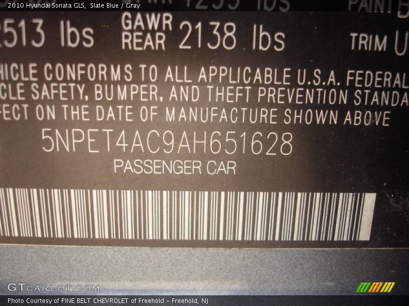 Slate Blue / Gray 2010 Hyundai Sonata GLS