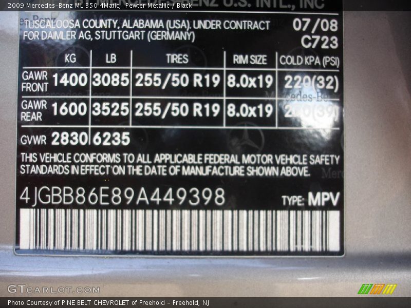 2009 ML 350 4Matic Pewter Metallic Color Code 723