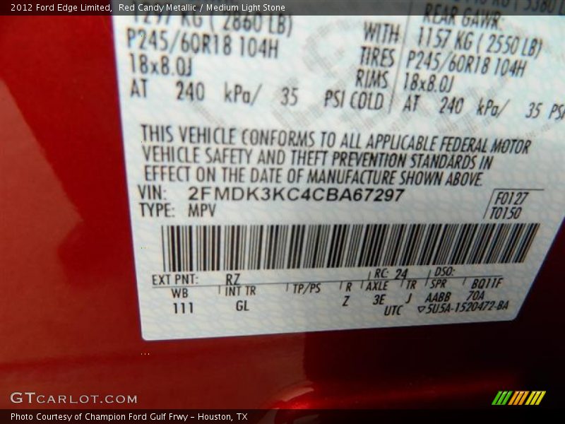 Red Candy Metallic / Medium Light Stone 2012 Ford Edge Limited