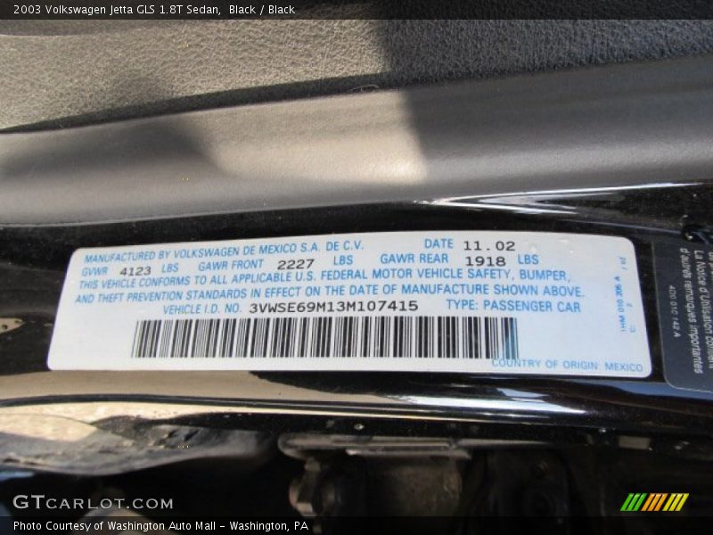 Black / Black 2003 Volkswagen Jetta GLS 1.8T Sedan