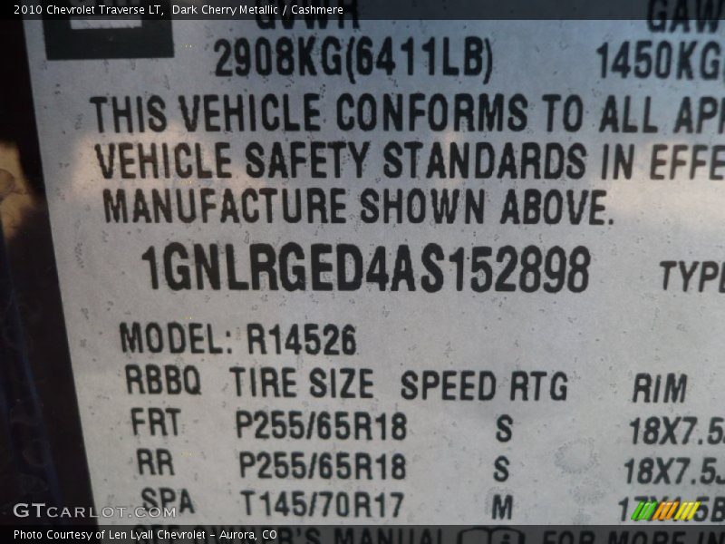 Dark Cherry Metallic / Cashmere 2010 Chevrolet Traverse LT