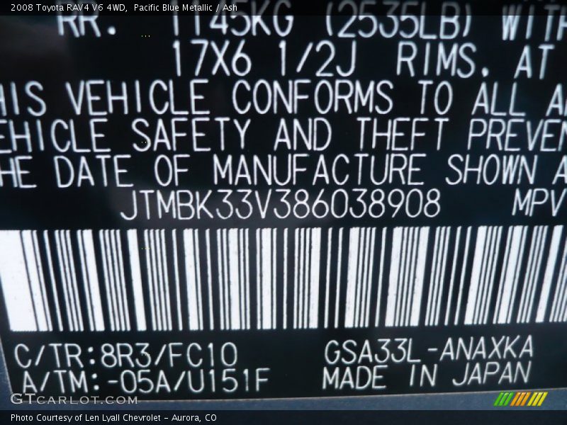 Pacific Blue Metallic / Ash 2008 Toyota RAV4 V6 4WD