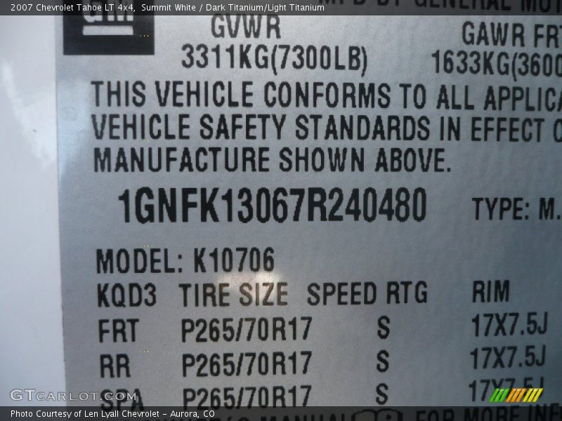Summit White / Dark Titanium/Light Titanium 2007 Chevrolet Tahoe LT 4x4