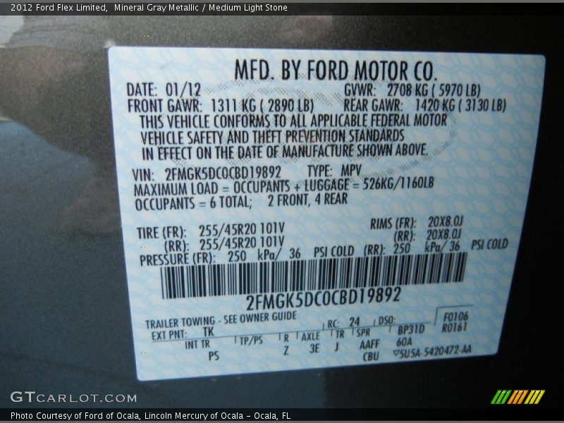 2012 Flex Limited Mineral Gray Metallic Color Code TK