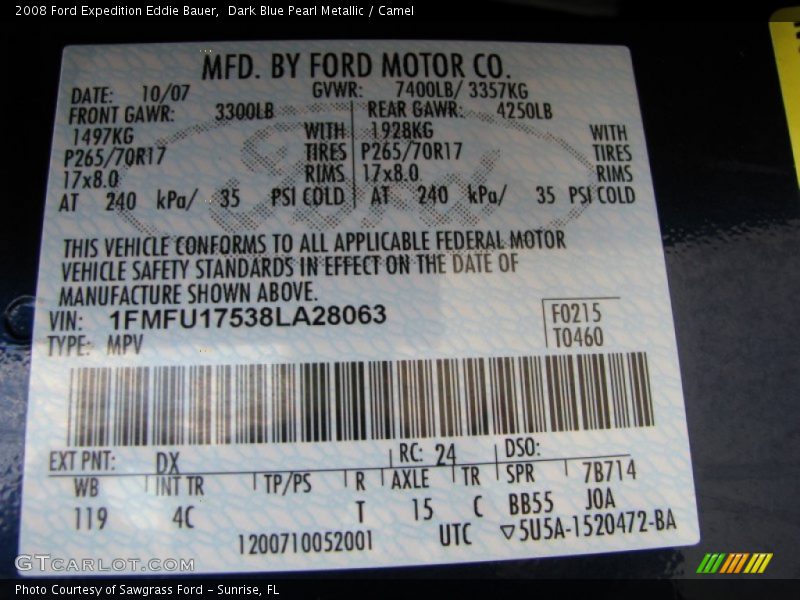 2008 Expedition Eddie Bauer Dark Blue Pearl Metallic Color Code DX