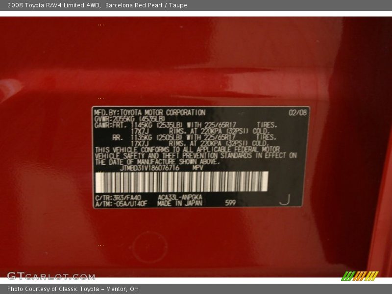 Barcelona Red Pearl / Taupe 2008 Toyota RAV4 Limited 4WD