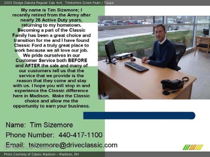 Timberline Green Pearl / Taupe 2003 Dodge Dakota Regular Cab 4x4