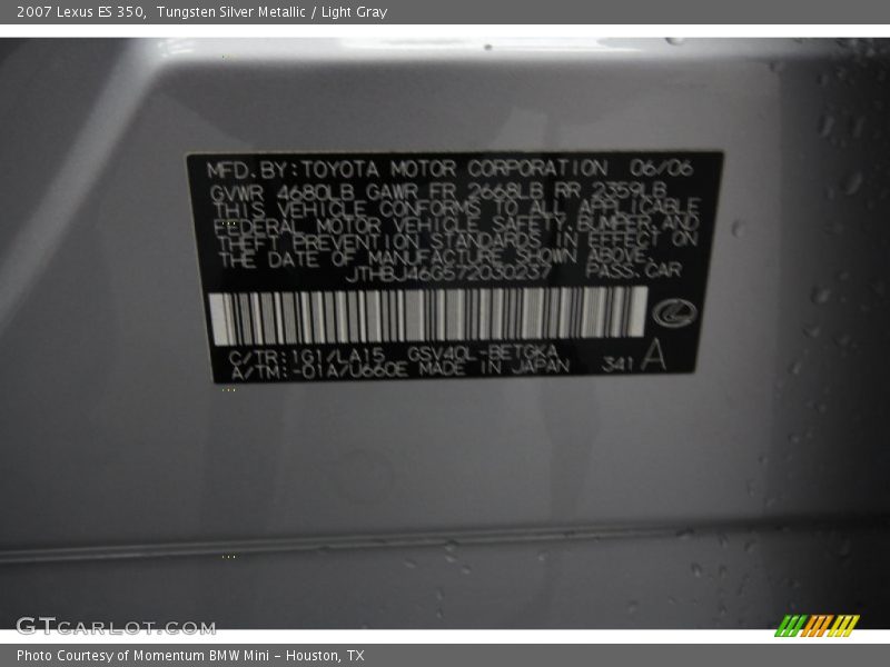 Tungsten Silver Metallic / Light Gray 2007 Lexus ES 350