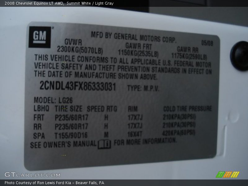 Summit White / Light Gray 2008 Chevrolet Equinox LT AWD