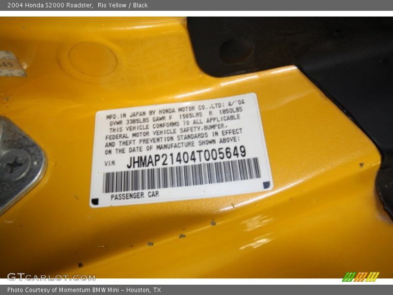 Rio Yellow / Black 2004 Honda S2000 Roadster