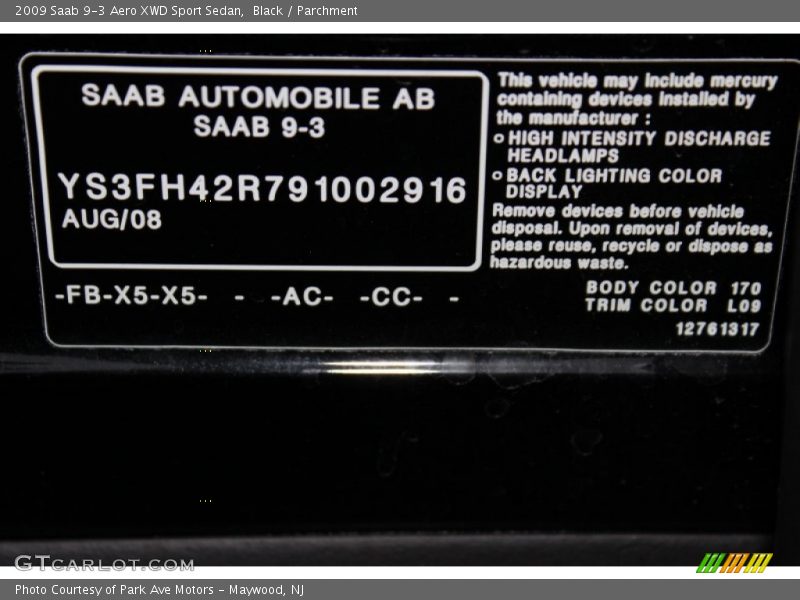 Black / Parchment 2009 Saab 9-3 Aero XWD Sport Sedan