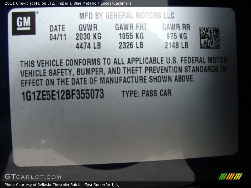 Imperial Blue Metallic / Cocoa/Cashmere 2011 Chevrolet Malibu LTZ