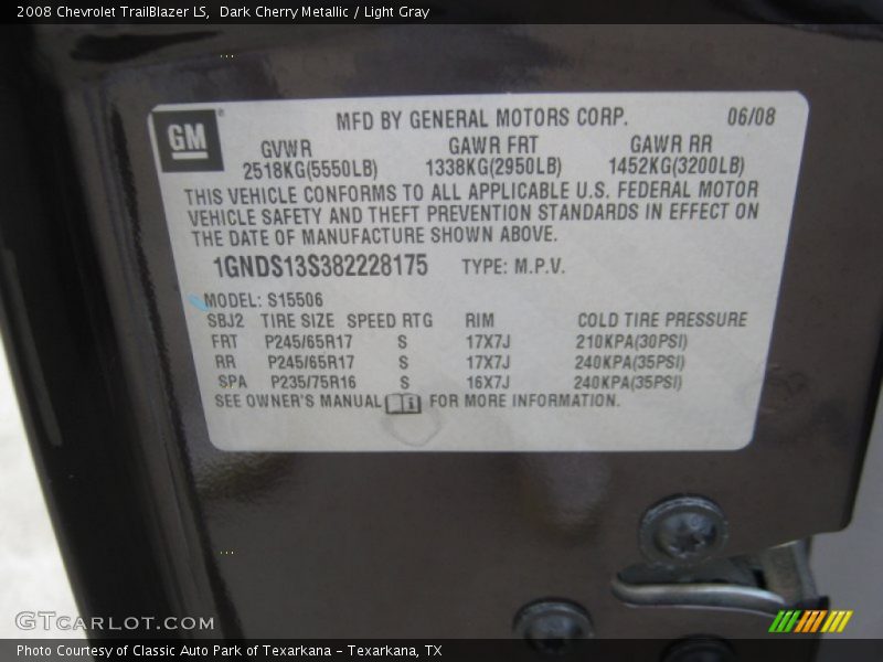 Dark Cherry Metallic / Light Gray 2008 Chevrolet TrailBlazer LS
