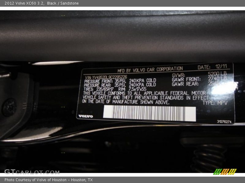 Black / Sandstone 2012 Volvo XC60 3.2