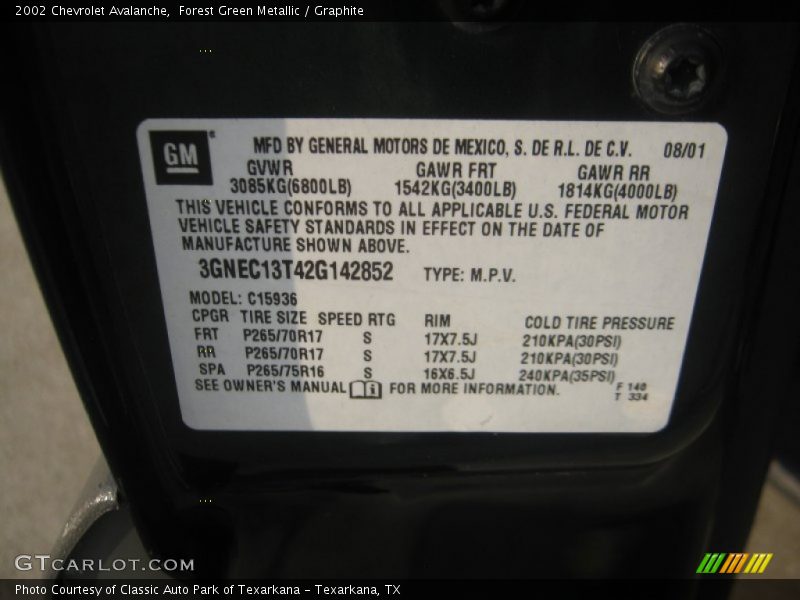 Forest Green Metallic / Graphite 2002 Chevrolet Avalanche