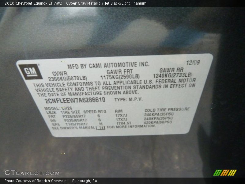 Cyber Gray Metallic / Jet Black/Light Titanium 2010 Chevrolet Equinox LT AWD