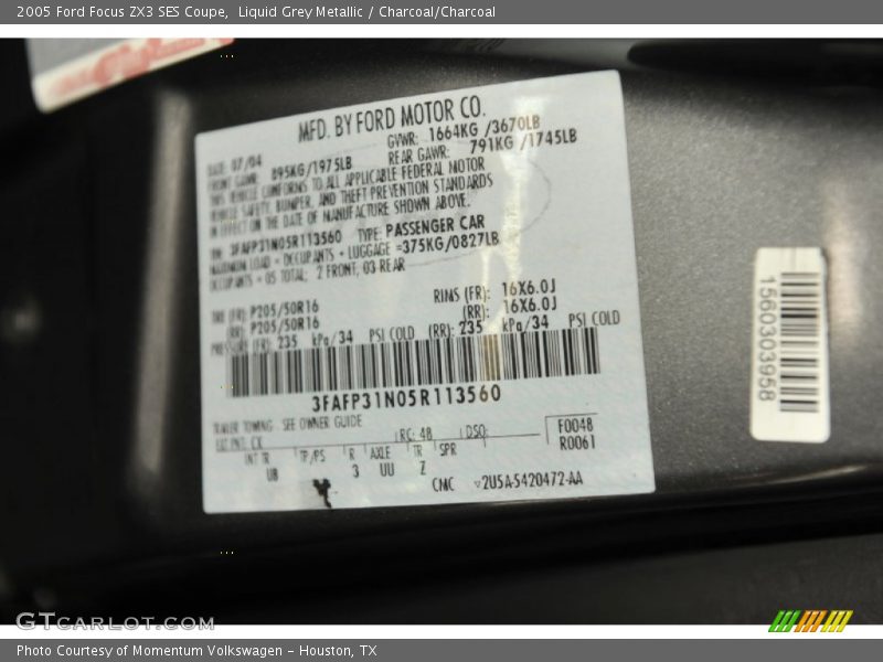 2005 Focus ZX3 SES Coupe Liquid Grey Metallic Color Code CX