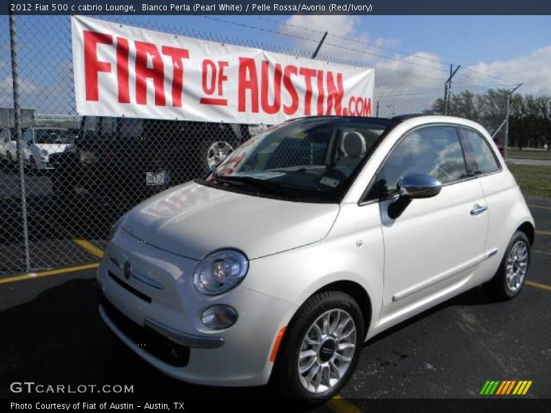 Bianco Perla (Pearl White) / Pelle Rossa/Avorio (Red/Ivory) 2012 Fiat 500 c cabrio Lounge