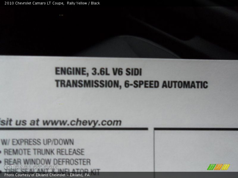  2010 Camaro LT Coupe Window Sticker