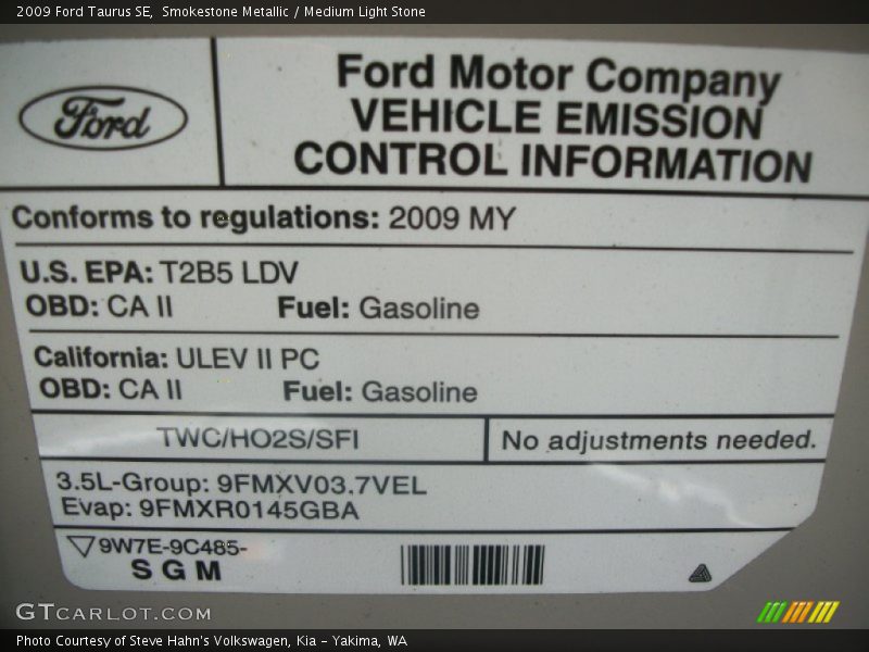 Smokestone Metallic / Medium Light Stone 2009 Ford Taurus SE