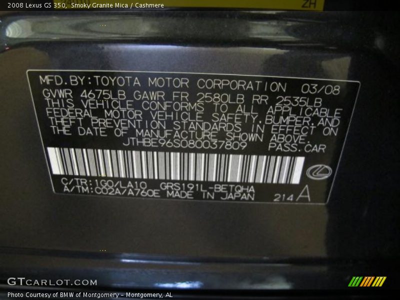 Smoky Granite Mica / Cashmere 2008 Lexus GS 350
