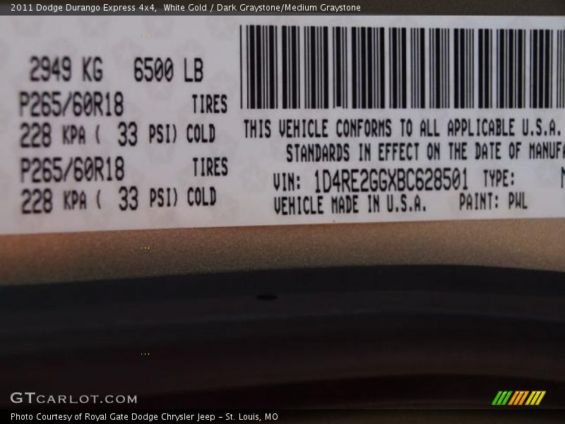 White Gold / Dark Graystone/Medium Graystone 2011 Dodge Durango Express 4x4