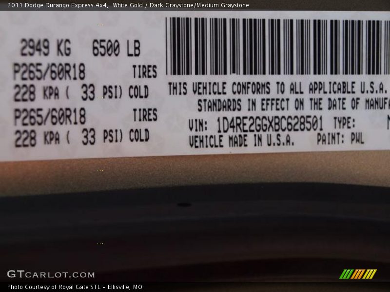 White Gold / Dark Graystone/Medium Graystone 2011 Dodge Durango Express 4x4