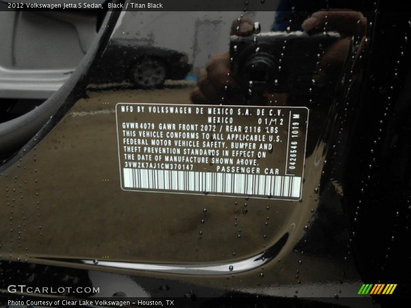 Black / Titan Black 2012 Volkswagen Jetta S Sedan