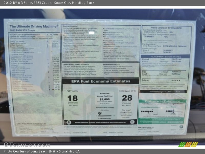 Space Grey Metallic / Black 2012 BMW 3 Series 335i Coupe