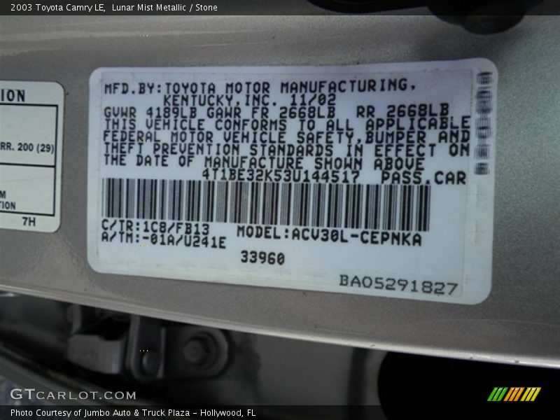 Lunar Mist Metallic / Stone 2003 Toyota Camry LE