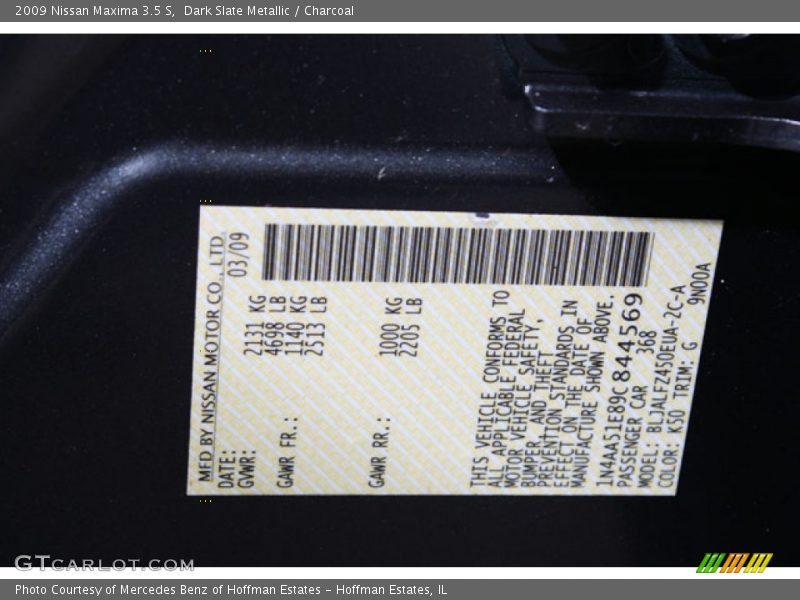 Dark Slate Metallic / Charcoal 2009 Nissan Maxima 3.5 S