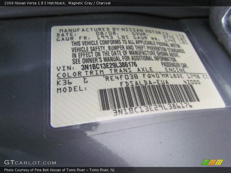 Magnetic Gray / Charcoal 2009 Nissan Versa 1.8 S Hatchback
