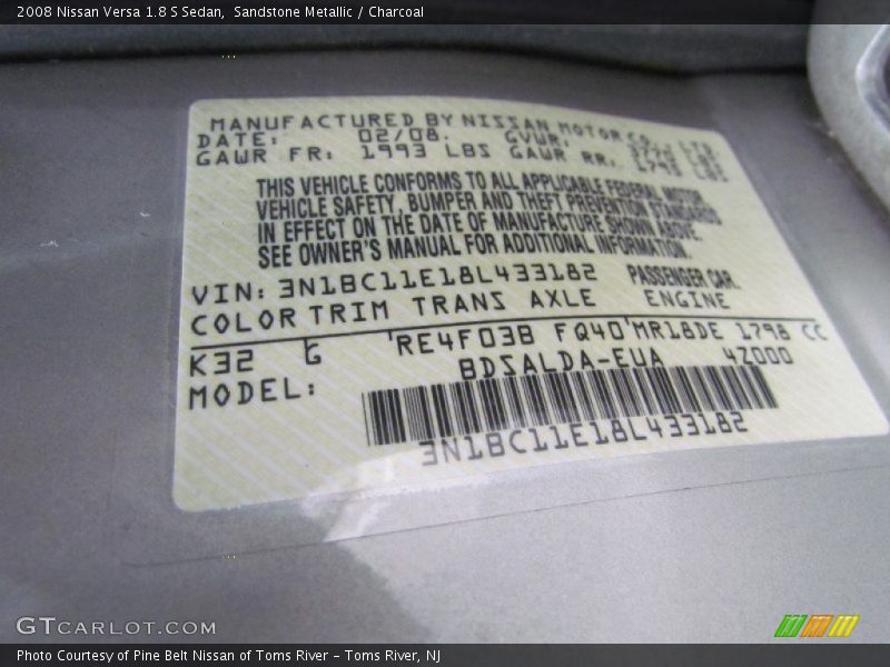 Sandstone Metallic / Charcoal 2008 Nissan Versa 1.8 S Sedan