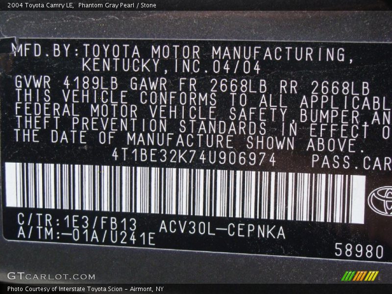 Phantom Gray Pearl / Stone 2004 Toyota Camry LE