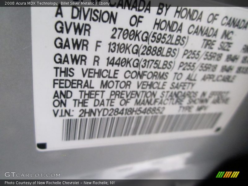 Billet Silver Metallic / Ebony 2008 Acura MDX Technology