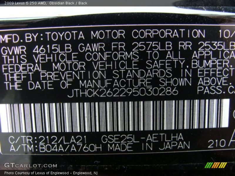 Obsidian Black / Black 2009 Lexus IS 250 AWD