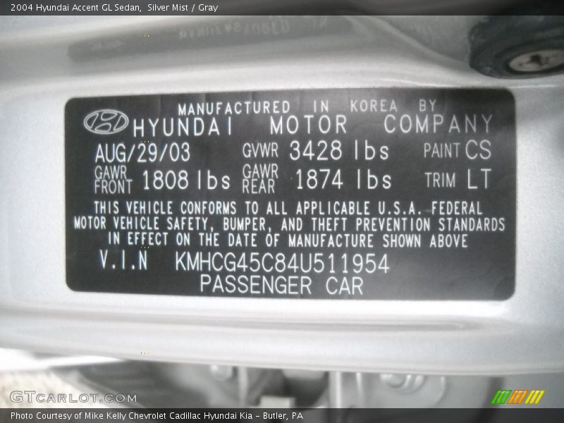 Silver Mist / Gray 2004 Hyundai Accent GL Sedan