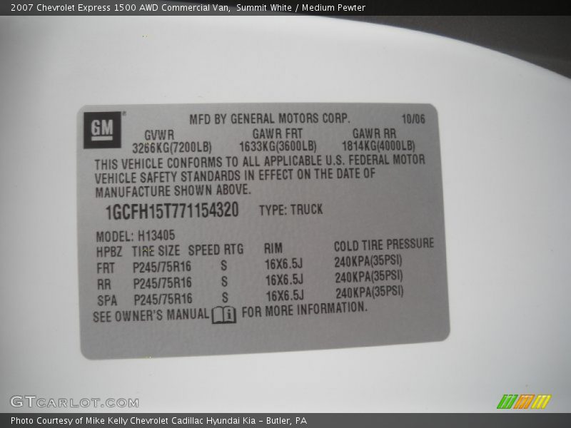 Summit White / Medium Pewter 2007 Chevrolet Express 1500 AWD Commercial Van