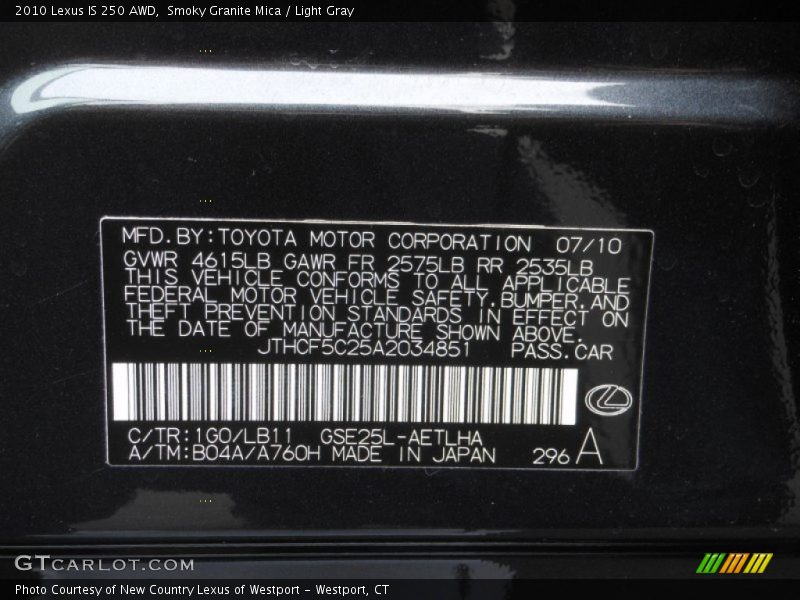 Smoky Granite Mica / Light Gray 2010 Lexus IS 250 AWD